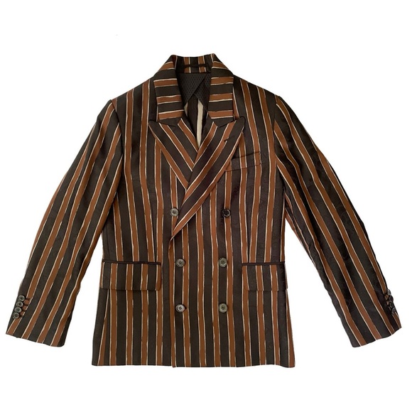 Golden Goose Jackets & Blazers - GOLDEN GOOSE Women's Blazer Double-Breasted Alpaca Blend Black Brown Striped XS